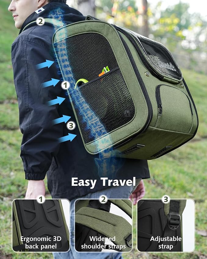 Pecute Cat Backpack Carrier,Large Space Cat Bubble Backpack,Ergonomic,Green | XXL,Sunshade Curtain,Transparent Window,Safety Rope,Sturdy,Large Mesh on Both Side for Breathability,Suitable for Outdoor,Vet
