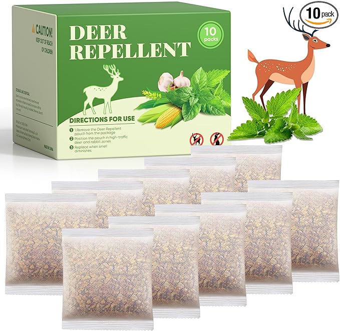 10 Pack Deer Repellent Pouches, Rabbit Repellent Outdoor Deer Repeller Deer Deterrent for Plants & Hostas, Stop Deer Eating Garden Flowers, Safe for Pets & Family