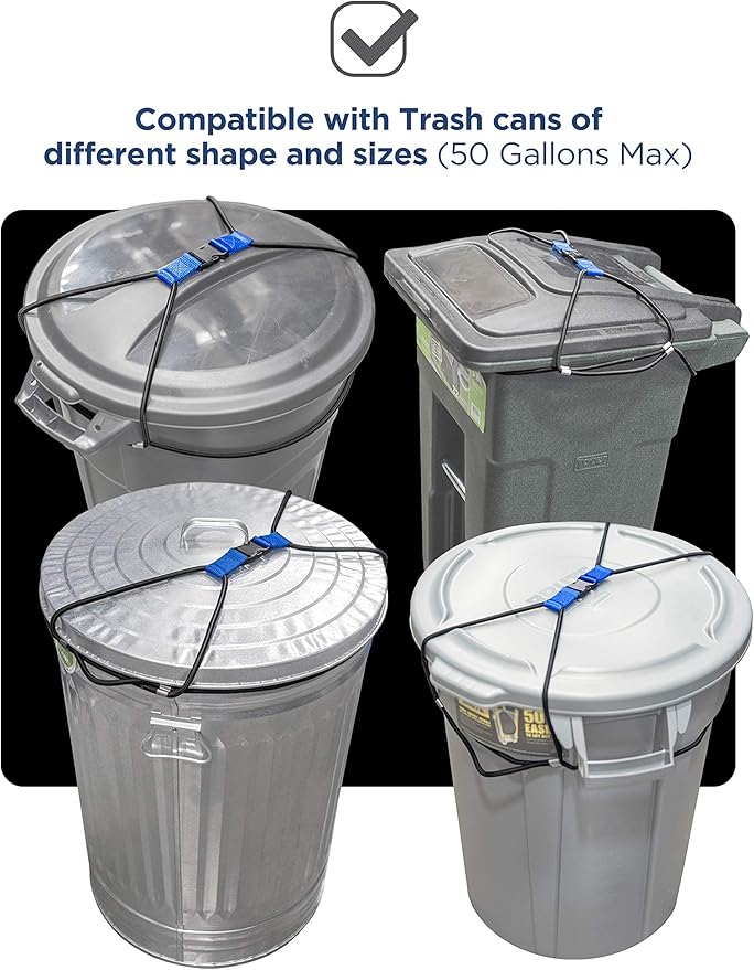 Encased (2 Pack) Trash Can Lock, Bungee Cord Heavy Duty Nylon Large Outdoor Garbage Lid Lock (Fits 30-50 Gallon Cans)