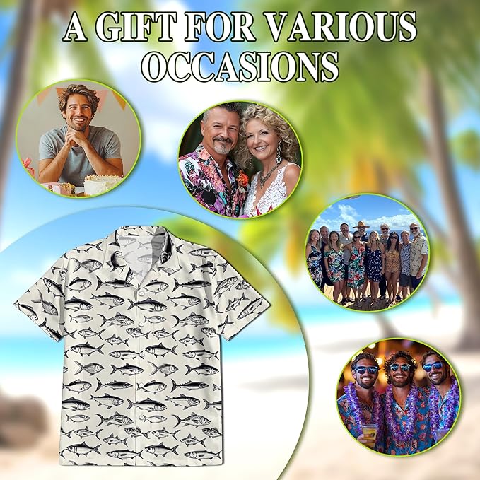Fishing Crappie Hawaiian Shirt for Men, Button Down Summer Beach Short Sleeve, Fishing Lover Gifts, Sizes S-5XL