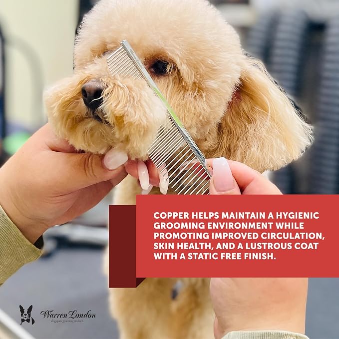 Warren London Copper Crescent Comb 6.5 Inch – Professional Dog Grooming Detail Comb with Curved Teeth – For Face, Legs, Tail, Ears, Paws, Mats, Tangles & Finishing – For Groomers & Pet Owners