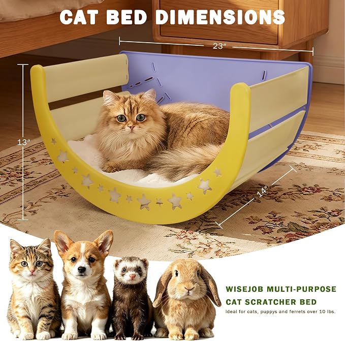 Cat Scratcher Bed, 3 in 1 Design-Bed, Scratcher, Hideaway Cave | with Elevated Sisal Pad & Reversible Fleece Mat,Sturdy HDPE Lounge for Indoor Cats, Tool-Free 30s Assembly, Supports 30 lbs