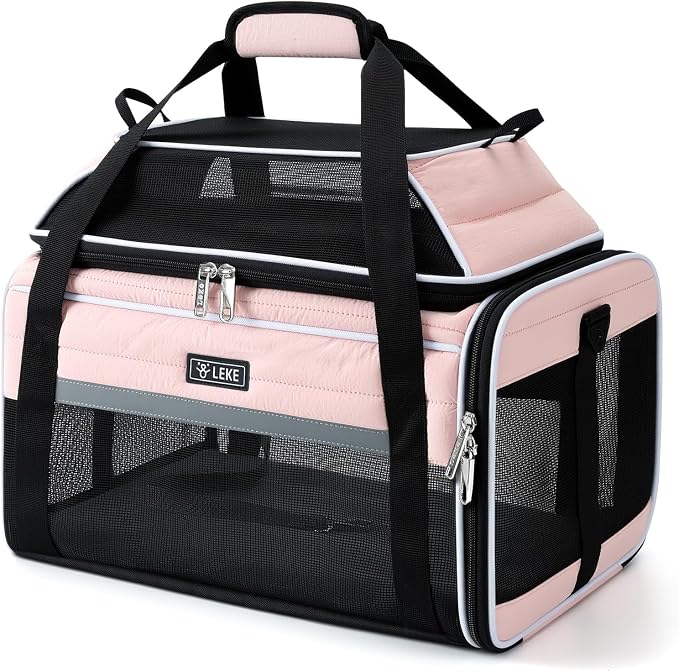 Lekereise Top-Expandable Pet Carrier 17x11x9.5 Inch Alaska Hawaiian Airline Approved Soft Sided Underseat with Locking Safety Zippers Anti-Scratch Mesh