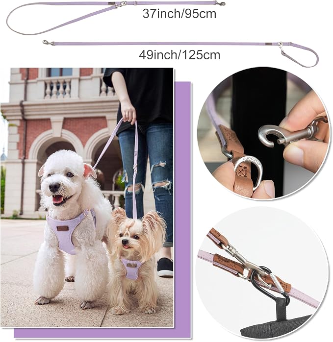 Puppytie No Pull xs Dog Harness with Multifunction Dog Leash,Soft Adjustable No Choke Escape Proof Pet Harness Vest,Light Purple,XS