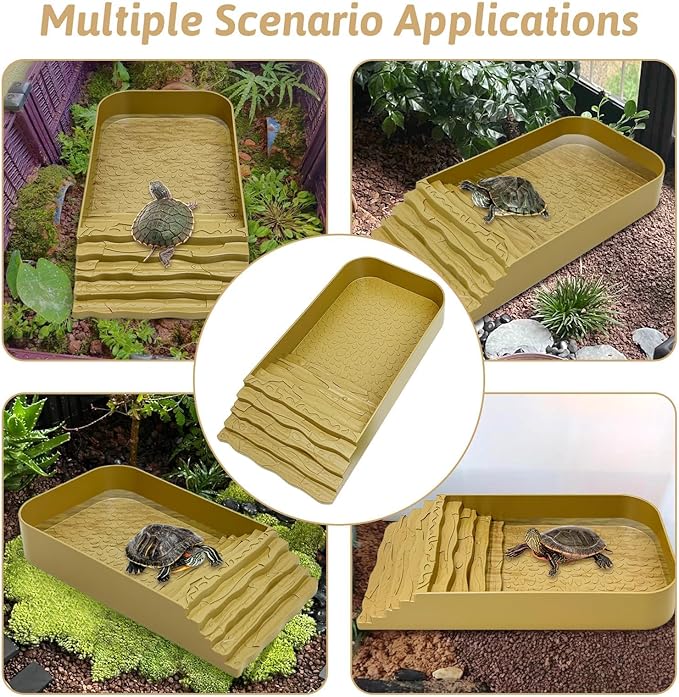 PINVNBY Reptile Bathing Pool Plastic Tortoise Food Dish with Ramp Reptile Food Dish & Water Bowl Tortoise Habitat Accessories for Frog Lizard Box Turtle