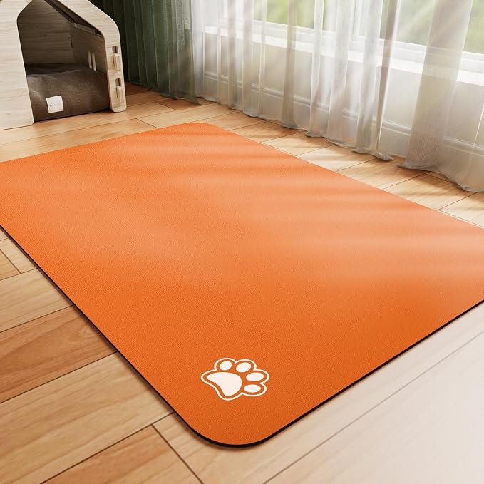 HotLive Dog Food Mat - Absorbent Cat Mat for Food and Water, No Stains Pet Feeding Bowl Mat, Easy to Clean Pet Placemats, Quick Dry Dog Water Dispenser Mat for Messy Drinkers | Paw Orange 18"x 28"