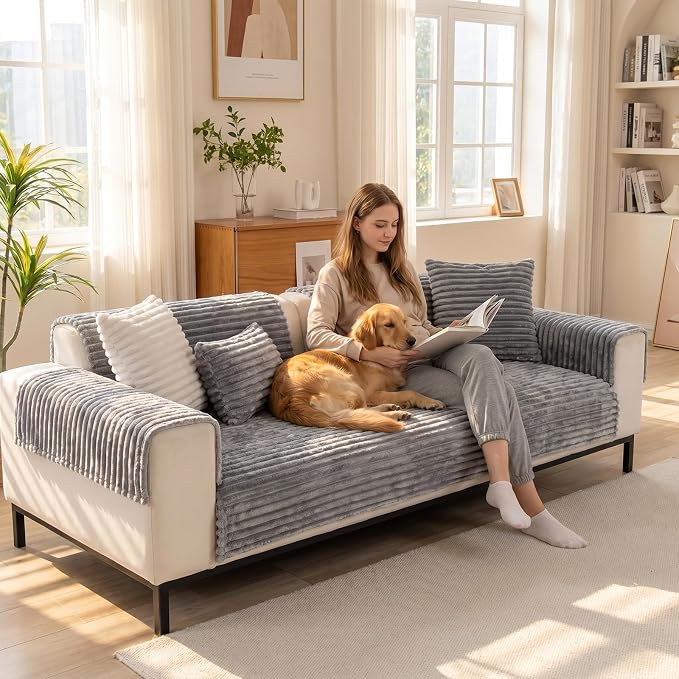 FUANGUI Waterproof Couch Cover for Dogs, Washable Pet Couch Covers for Sofa | Soft Cat Dog Bed Cover Non-Slip Couch Covers for 3 Cushion Couch Sofa Pet Friendly