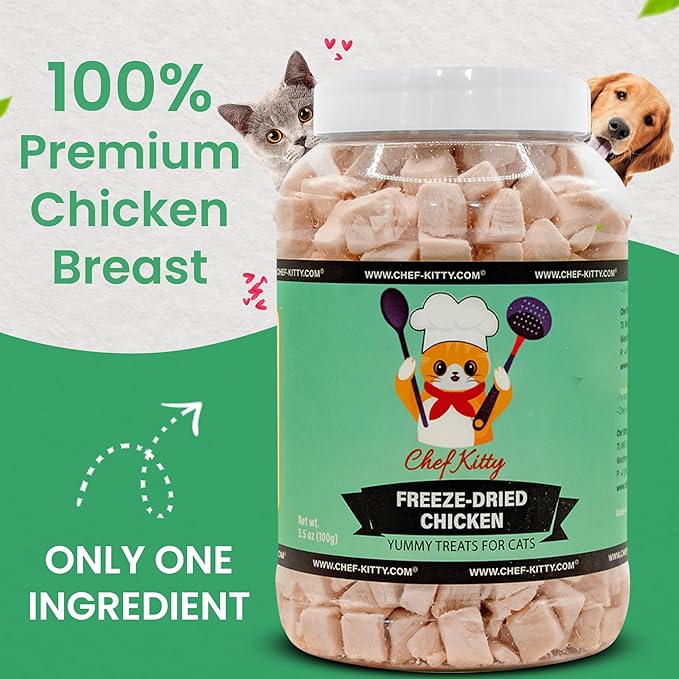 Freeze Dried Chicken Cat Treats | Healthy Dog Food Toppers 100% Human Grade | Single Ingredient, Grain Free Chicken Dog Treats | Inspected & Tested in USA | No Additives or Preservatives, 7.7 oz