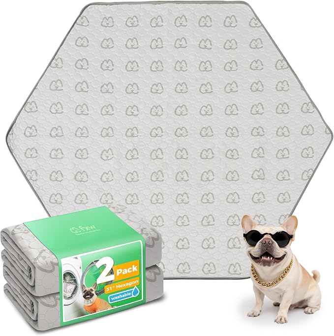 FXW Washable Pee Pads for Dogs, Super Absorbent, 31" Hexagon, 2 Packs | Machine washable, Non-slip backing, Fits 24"H 6-Panel FXW Rollick/Homeplus Playpens