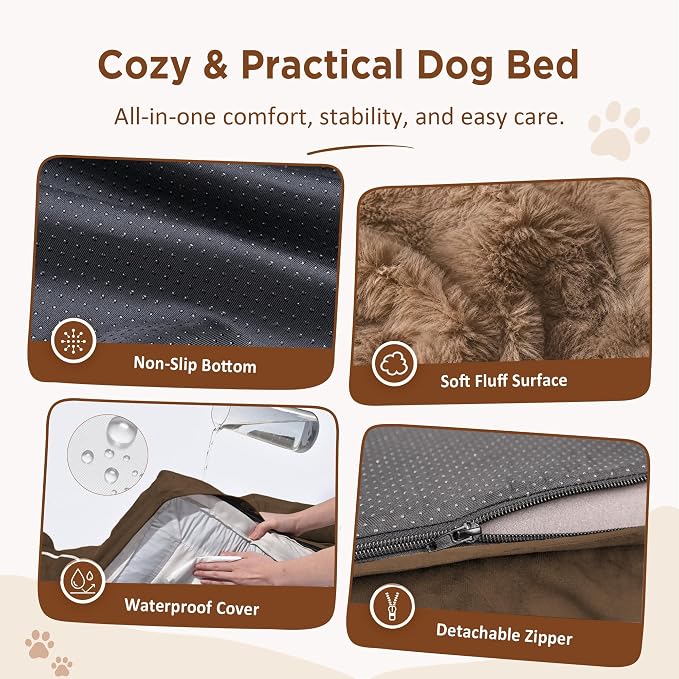 Comfort Expression Orthopedic Dog Beds for Large Sized Dog with Bolster | Waterproof Dog Couch Bed with Washable Cover & Non-Slip Bottom, Supportive Egg Crate Foam Large Pet Bed, 35x22 Inch