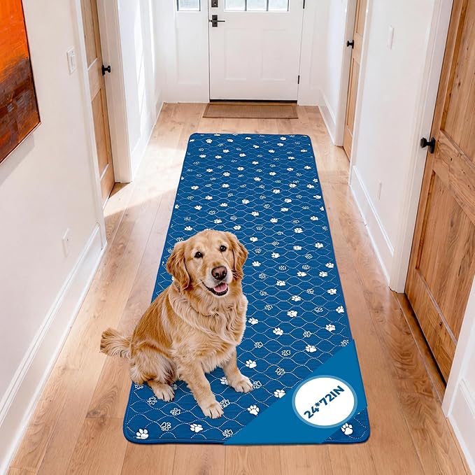 Fostanfly Washable Dog Pee Pads, 1 Pack 24''x72''(2x6ft) Non Slip Reusable Puppy Pee Pads with Great Urine Absorption, Dog Mats for Whelping, Potty, Runner Rug for Hallway, Entryway, Bedroom, Blue
