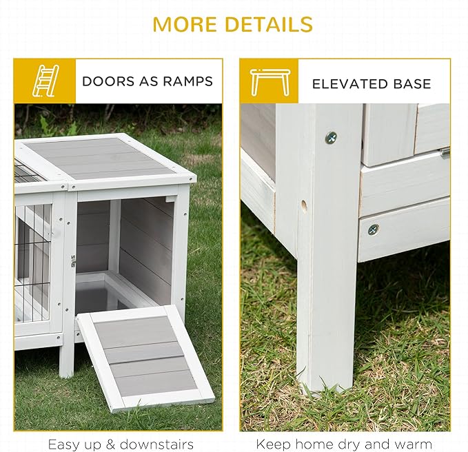 PawHut Rabbit Hutch, Bunny Cage, Guinea Pig House with Pull-Out Tray, and Divided Board for Rabbits, Chickens, Ducks, Indoor, White