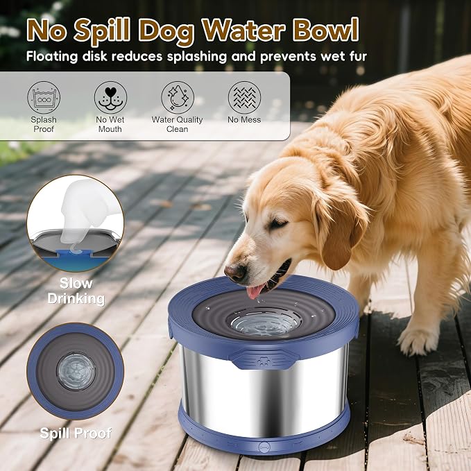 UPSKY 10L Dog Water Bowl No Spill Stainless Steel for Slow Drinking Blue | Large Capacity, Spill-proof, Non-slip Design, Durable, For Large Dogs, Messy Drinkers & Multi-pet Homes, Outdoor / Indoor