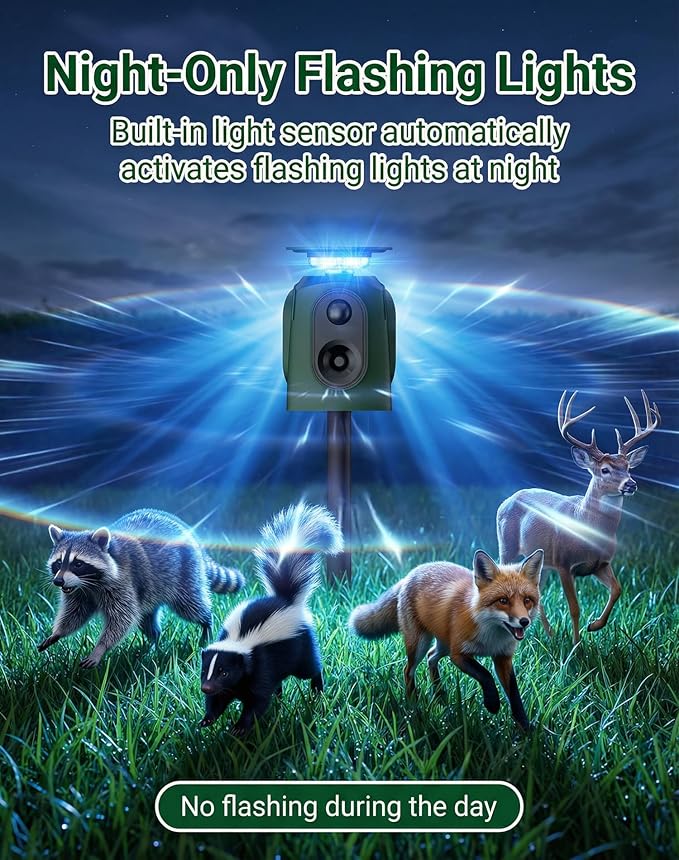 2 Pack 360° Solar Animal Repeller with Motion Sensor, Ultrasonic Deer Repellent Devices Cat Repellent Outdoor, Waterproof Dog Deterrent for Yard, Repel Raccoon Skunk Out of Garden - USB Rechargeable