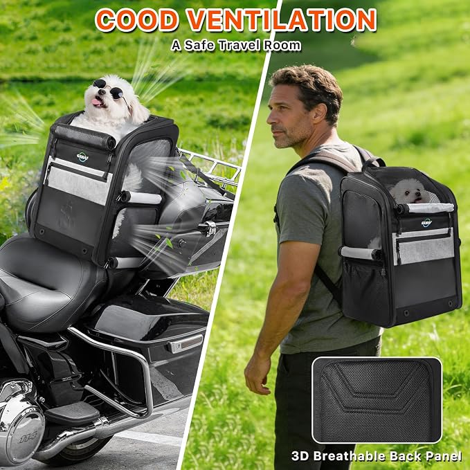 Motorcycle Dog Carrier Bag, 17 lbs for Small Dog & Cat with Stable Frame, Breathable Pet Carrier with Anti-Escape Safety Clip Fit for Street Glide with Passenger Seat Touring Trike Models Can Ams