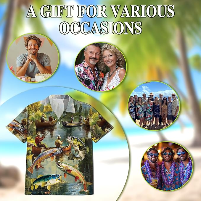 Fishing Crappie Hawaiian Shirt for Men, Button Down Summer Beach Short Sleeve, Fishing Lover Gifts, Sizes S-5XL