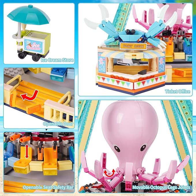Building Blocks Set,Octopus Swing Amusement Park Building Blocks Toy,Blocks Toy Model Gift for Kids and Adults(1189PCS)