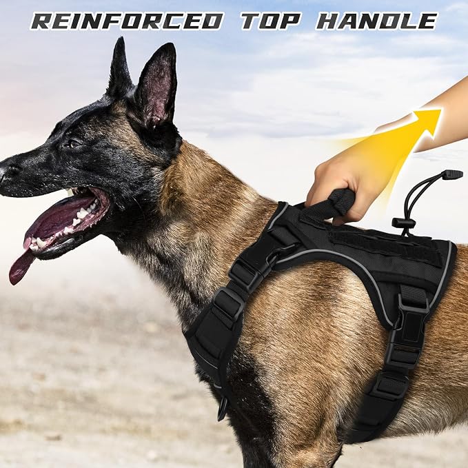 WINGOIN Black Tactical Dog Harness for Medium Size Dogs,No Pull Dog Harness | Heavy Duty with Handle,Adjustable Reflective,Military K9 Pet Vest,for Pitbull Female Male,for Walking Training Hiking Running