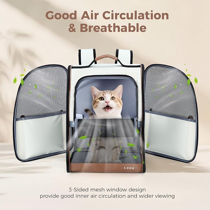 Lekereise Cat Backpack Carriers, Dog Carrier Backpacks with Breathable Mesh for Small Medium Large Cats Dogs Puppy Up to 25 Lbs, Pet Foldable Carrying Backpack Ventilated for Travel Hiking Collapsible
