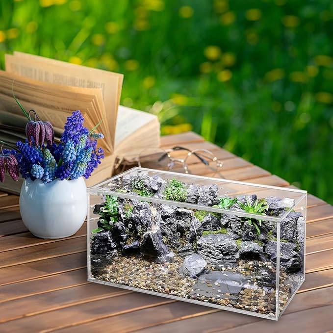 Tlence Acrylic Tarantula Enclosure Terrarium, 8" x 4" x 4" Small Magnetic Reptile Tank, Micro Spider Breeding Habitat Cage, Clear Ventilated Lizard Display Box for Hermit Crab Invertebrates Scorpion