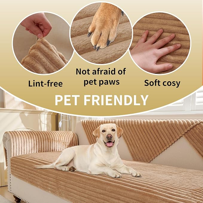 HAOMAIJIA Waterproof Couch Cover for Dogs Washable,Faux Fur Pet Couch Covers for Sofa,Soft Dog Bed Cover Non-Slip Couch Covers for 3 Cushion Couch Sofa Pet Friendly (Khaki, 35" x 62")