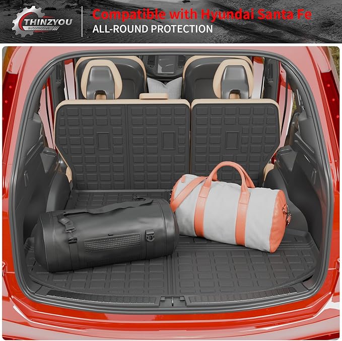 Cargo Liner Compatible with 2021-2023 Hyundai Santa Fe 5 Seats Trunk Liner Cargo Mat TPE All Weather Back Seat Cover Protector 2022 Santa Fe Accessories (Trunk Mat+Backrest Mats)