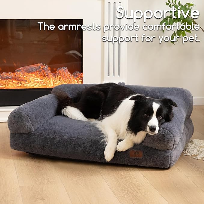 Hollypet Dog Large Cat Bed Puppy Couch Beds for Pets up to 50 lbs | Fluffy Dog Cat Couch Plush Soft Warming Pets Beds with Machine Washable Cover and Non-Slip Bottom