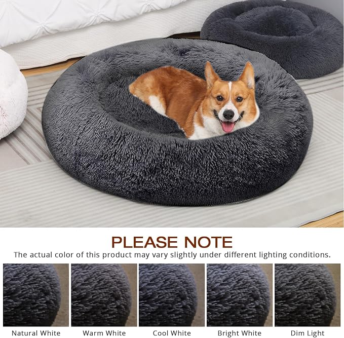 JOLLYVOGUE Dog Beds Large Sized Dog, Calming Anti-Anxiety Dog Bed, Fluffy Donut Cushion for Extra Large Pets (45")