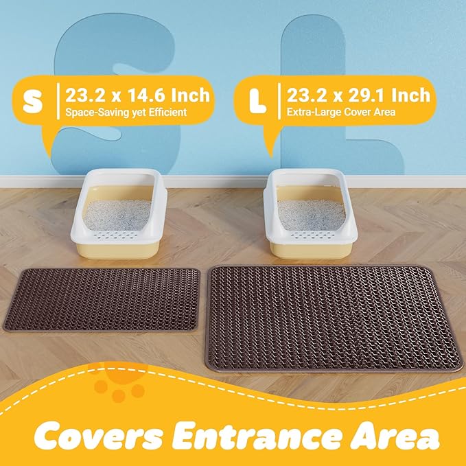 Cat Litter Mat - 30'' x 24'' Large Litter Trapping Mat, Easy to Clean Litter Box Mat, Waterproof, Urine-Proof, Non-Slip Kitty Litter Mats for Floor, Brown