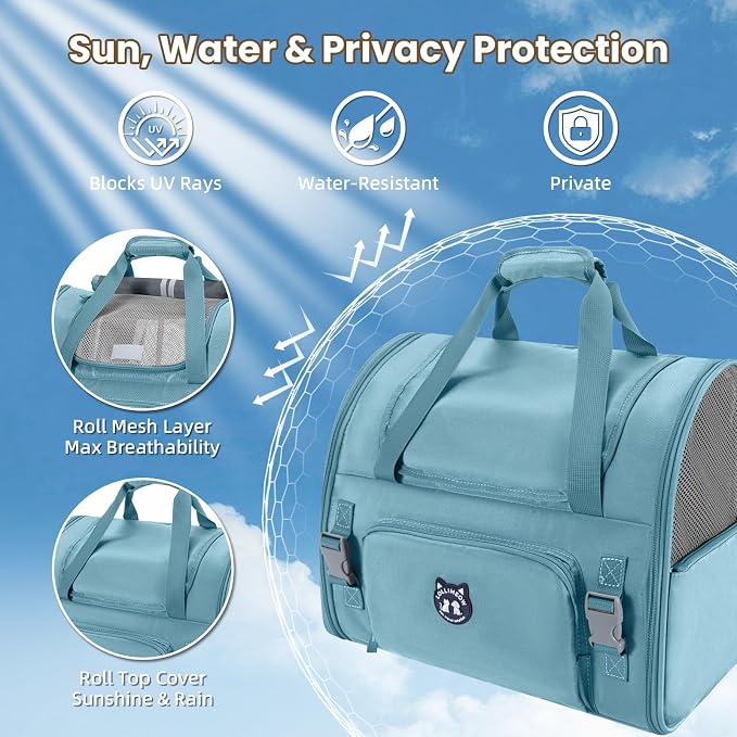Expandable Cat Carrier Backpack for Large Cats - Airline Approved Pet Carrier Backpack for Small Dogs, Hiking & Travel, Waterproof with Breathable Mesh, 22lbs Capacity (Polar Blue, Large)