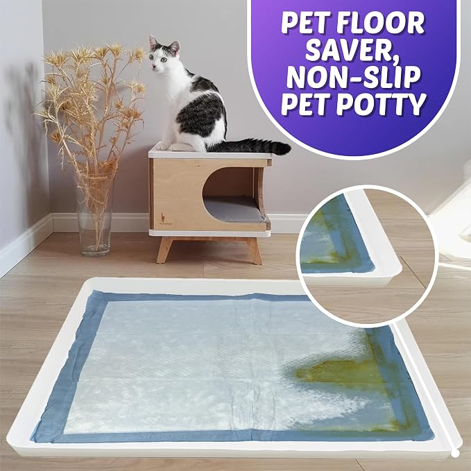 Dog Pee Pad Holder - Fits Up to 30” x 36” Pee Pad - 1 Pack - White | Stable Grip, Soft Edges, Quick Wipe Silicone Surface, Dog Pad Holder for Indoor Flooring Protection