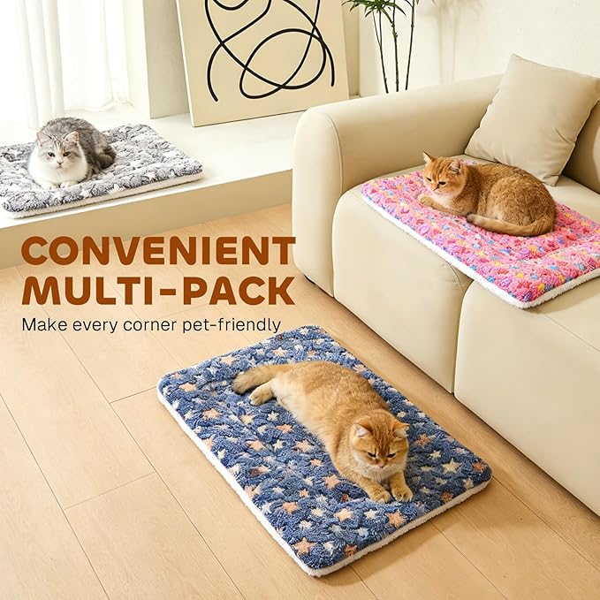 Mora Pets Cat Bed Dog Crate Pad Ultra Soft Pet Bed with Cute Star Print Washable Reversible for Small Dogs 14 x 17.5 inch 2 Pack Grey