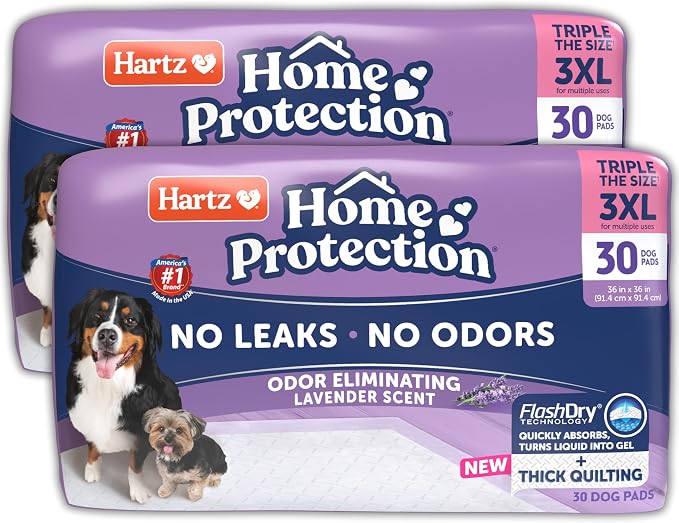 Hartz Home Protection Lavender Scent Odor Eliminating Dog Pads, 3XL, 60ct | Thicker Quilted, Super Absorbent, Quick Drying, No Leaks, No Odors, FlashDry Technology