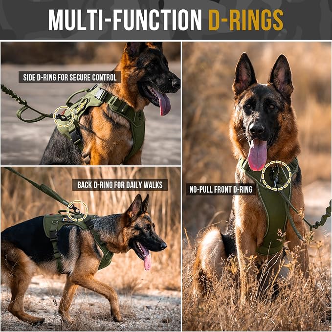 OneTigris No Pull Tactical Dog Harness for Medium Large Dogs | Reflective K9 Working Easy Control Vest – Adjustable Dog Harness with Hook & Loop Panels for Walking, Hiking & Training