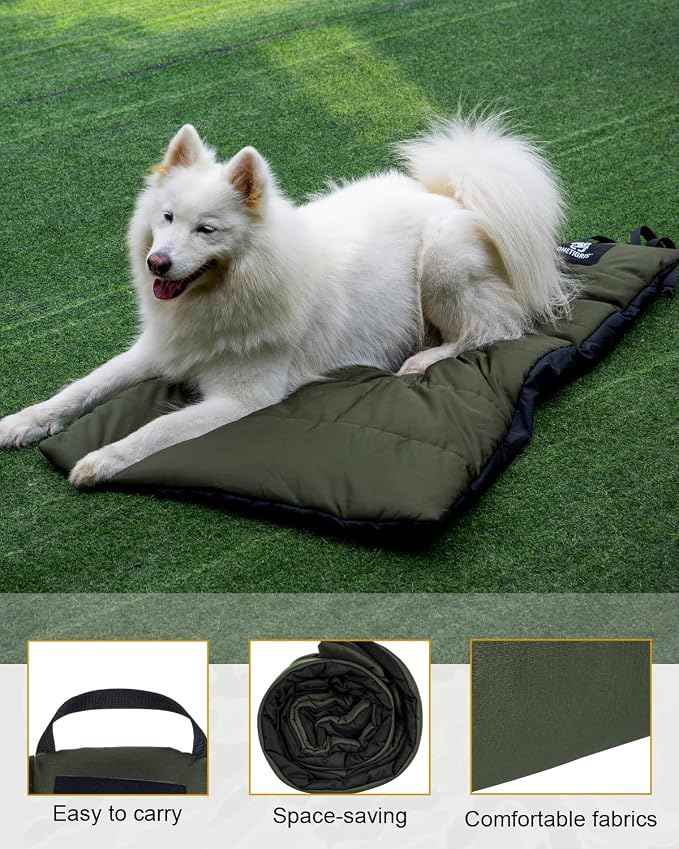 ONETIGRIS Large Dog Bed Washable Matteress Anti Slip Cushion for Pets Sleeping, 3.6ft by 2.2ft Water-Resistant Pet Bed for Indoor Outdoor(Green) | Foldable travel mat for dogs with soft insulated filling. Collapses compact for camping trips. Easy clean...