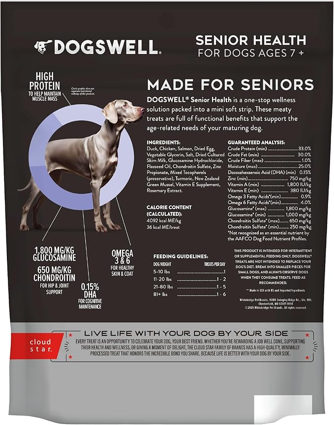 Dogswell Lifestage Senior Treats Mini Soft Strip Duck, 4oz. Bag