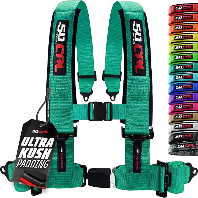 1pc 50 Cal Teal 4 Point Harness 2" Straps, Racing Harness Seat Belt | Ultra Kush padding, Push Button quick release hardware. Universal Fit for UTV, RZR, race car.