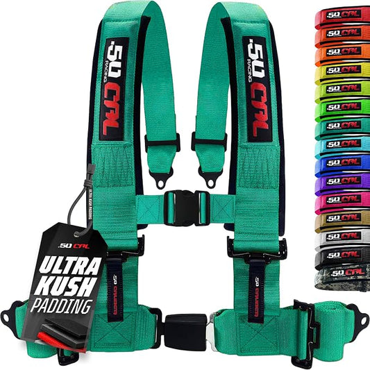 1pc 50 Cal Teal 4 Point Harness 2" Straps, Racing Harness Seat Belt | Ultra Kush padding, Push Button quick release hardware. Universal Fit for UTV, RZR, race car.