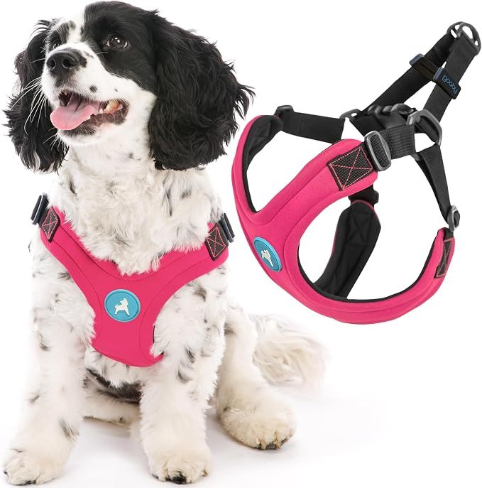 Gooby Escape Free Sport Dog Harness, Choke-Free, Pink, Large | Patented escape-free frame; Reduces choking; 4-point adjustment; Soft neoprene padding; Durable webbed straps
