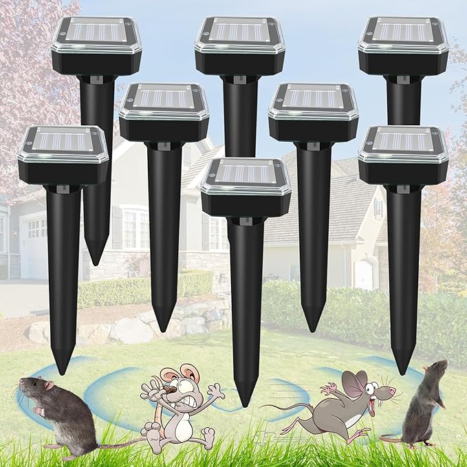 8 Pack Ultrasonic Mole Repellent,Solar Powered Gopher Mole Repellent Stakes for Chipmunks,Snake,Gophers,Voles,Waterproof Sonic Moles Deterrent for Outdoor House (8 Pack)
