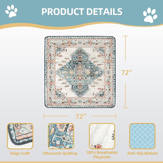 SCLOSE Washable Pee Pad for Dogs Extra Large, 72" x 72" Reusable Puppy Pads Waterproof Dog Rugs, Super Absorbent, Leakproof, Dog Crate Pad, Playpen Mat, Whelping Pads, Blue Medallion