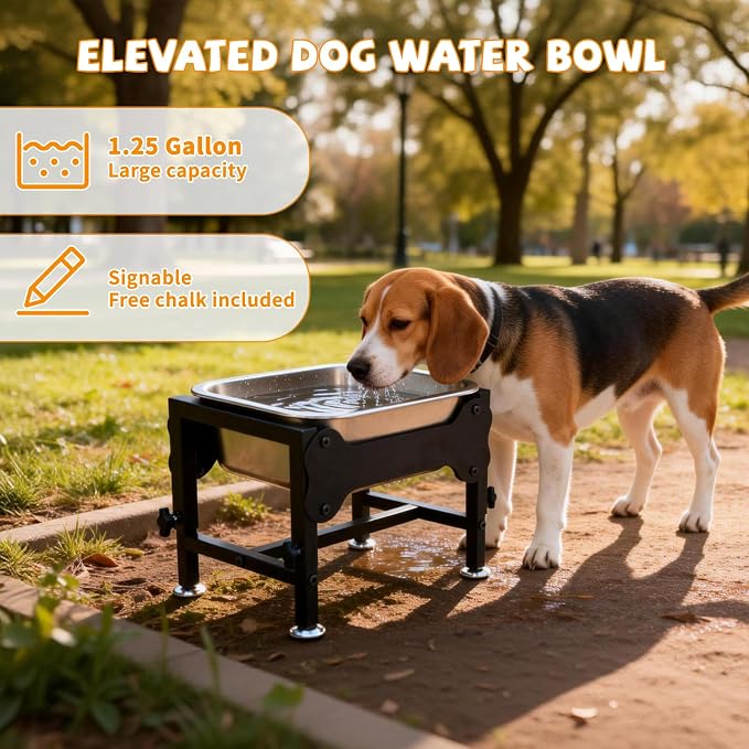 BWOGUE 1.25 Gal Elevated Dog Water Bowl, Raised Stainless Steel Bowl Stand | Raised Dog Water Bowl, 4 Adjustable Heights at 9/11/13/15 in, Non-Slip Base, Outdoor Use, Joint Pressure Relief