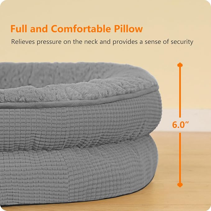 Dwanton Orthopedic Dog Bed for Medium Dogs with Gel Memory Foam, Waterproof Dog Sofa, Washable Pet Bed with Four Sided Bolster Cushion, Removable Cover & Non-Slip Bottom, 36", Plush-Medium Grey