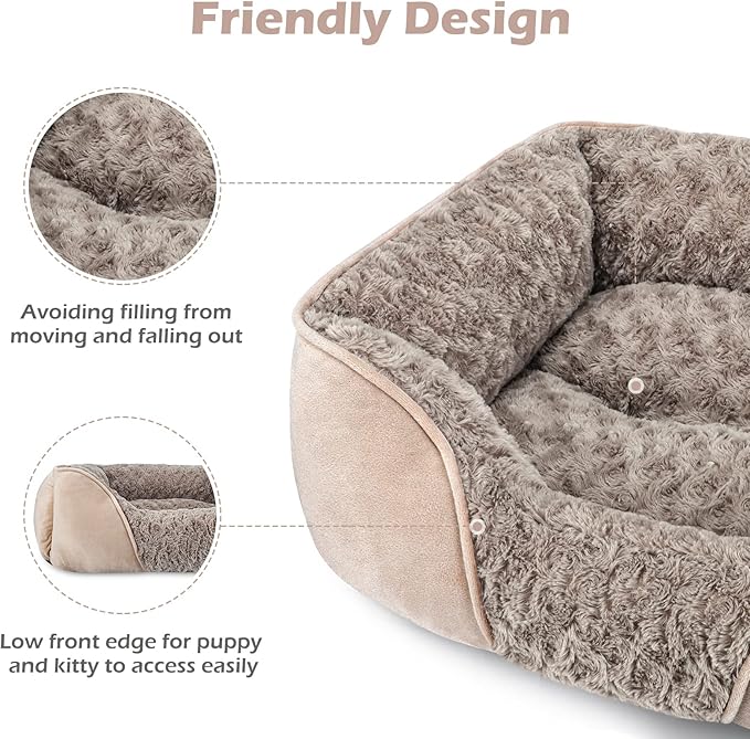 Small Dog Bed for Medium to Large Dogs - Rectangle, Orthopedic, Soft, Calming, Durable Pet Cuddler with Anti-Slip Bottom (20"x19"x6")