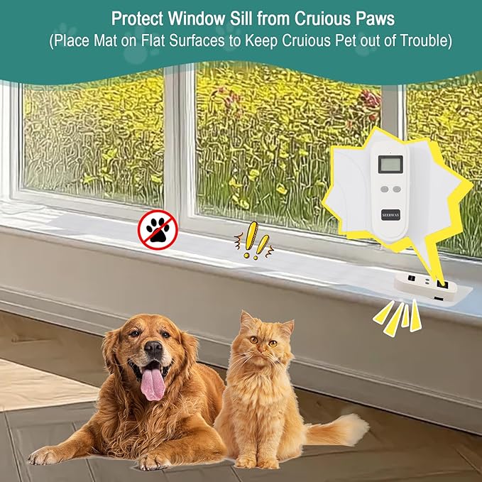 SEERWAY Rechargeable Pet Shock Mat, Cat Repellent Pad, Cat Deterrent Mat, Electric Training Mat Keeps Dogs and Cats Off Windowsill and Narrow Area, 3 Training Modes with 3 Intensity