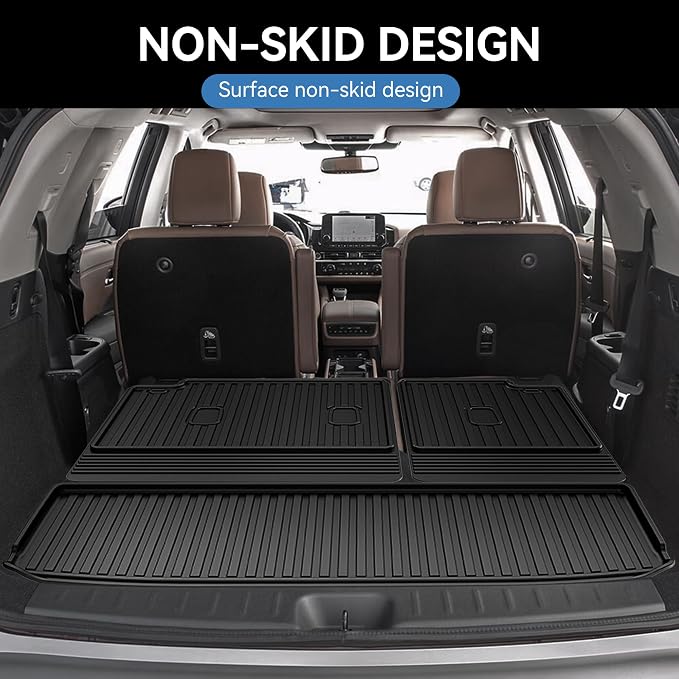 Cargo Mat & Backrest Mat Compatible with 2022-2026 Nissan Pathfinder Cargo Liner Trunk Mat TPE All Weather Back Seat Cover Protector 2024 Pathfinder Accessories (Trunk Liner + Backrest Mat)
