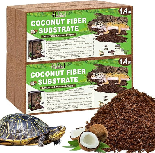 Halatool 4 Pack Compressed Coconut Fiber Substrate for Reptile, 100% Organic Premium Coconut Husk Substrate Terrarium Bedding for Tortoises Beard Dragon Leopard Gecko Snake Tarantula Worm Bins