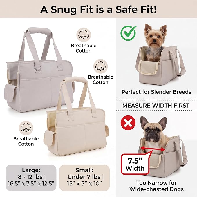 JourCraf Dog Purse Carrier for Small Dogs & Puppies Up 12 Lbs, Soft Cotton Tote Pet Shoulder Bag with Pockets, Foldable & Washable Breathable Puppy Carrier for Yorkie, Chihuahua & Cats - Gray