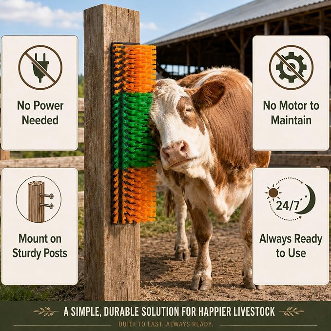 Livestock Scratching Brush 1-Pack — Cattle Horse Goat Pig Sheep Grooming Post, High-Visibility Animal Scratcher, Stress Relief Goat Toys for Summer Itch & Shedding
