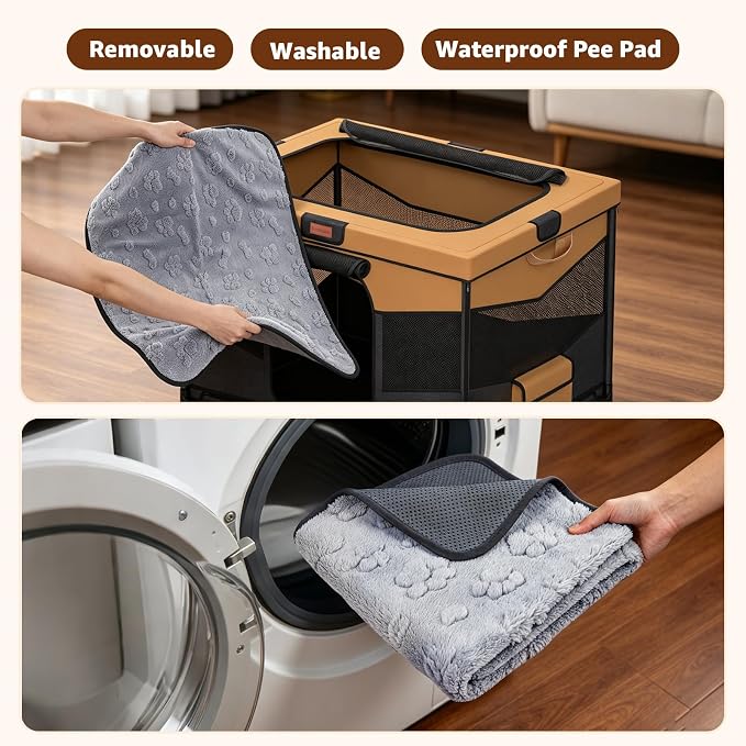 LOOBANI Foldable Dog Playpen with Washable Pee Pad, 32"x24"x22", Brown | Portable Pet Playpen for Small Dogs Cats Indoor Use, Sturdy Dog Crate with Premium Frame and 690D Oxford Waterproof Cover